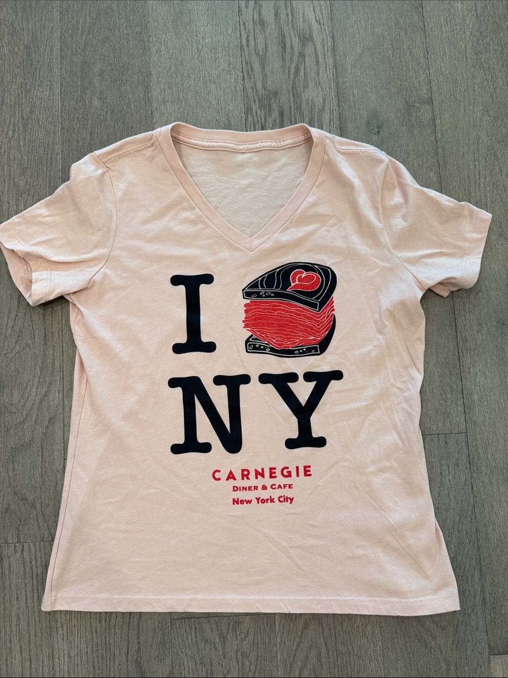 Graphic‎ I Love NY Short Sleeve T-Shirt Blush Color Carnegie Diner Cafe NWOT